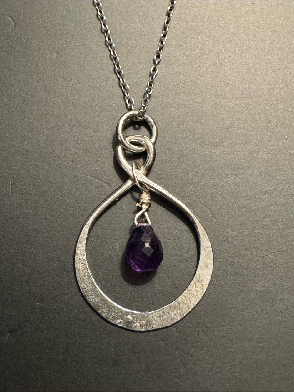 Sterling Silver 925 Amethyst Briolette Open Teardrop Pendant Necklace - 18”